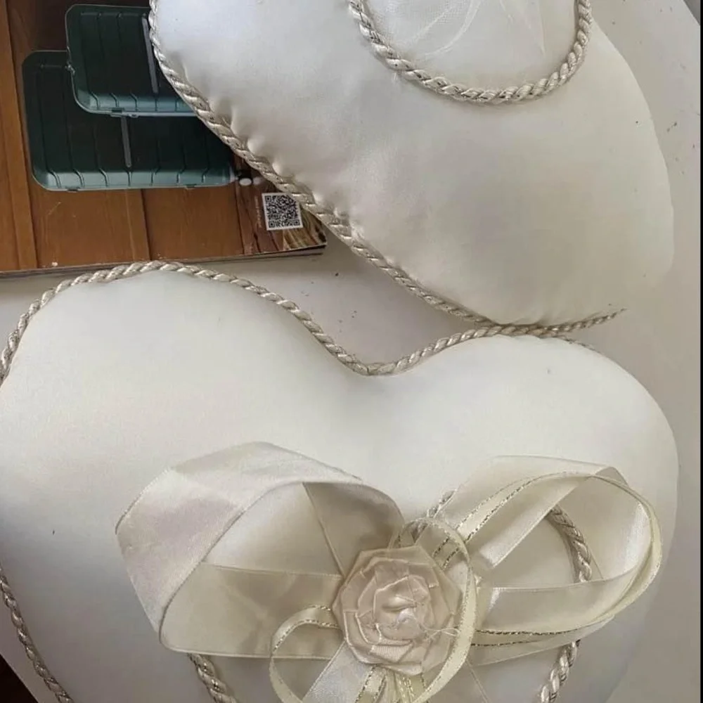Heart Ring Pillow Wedding 2pcs like new white